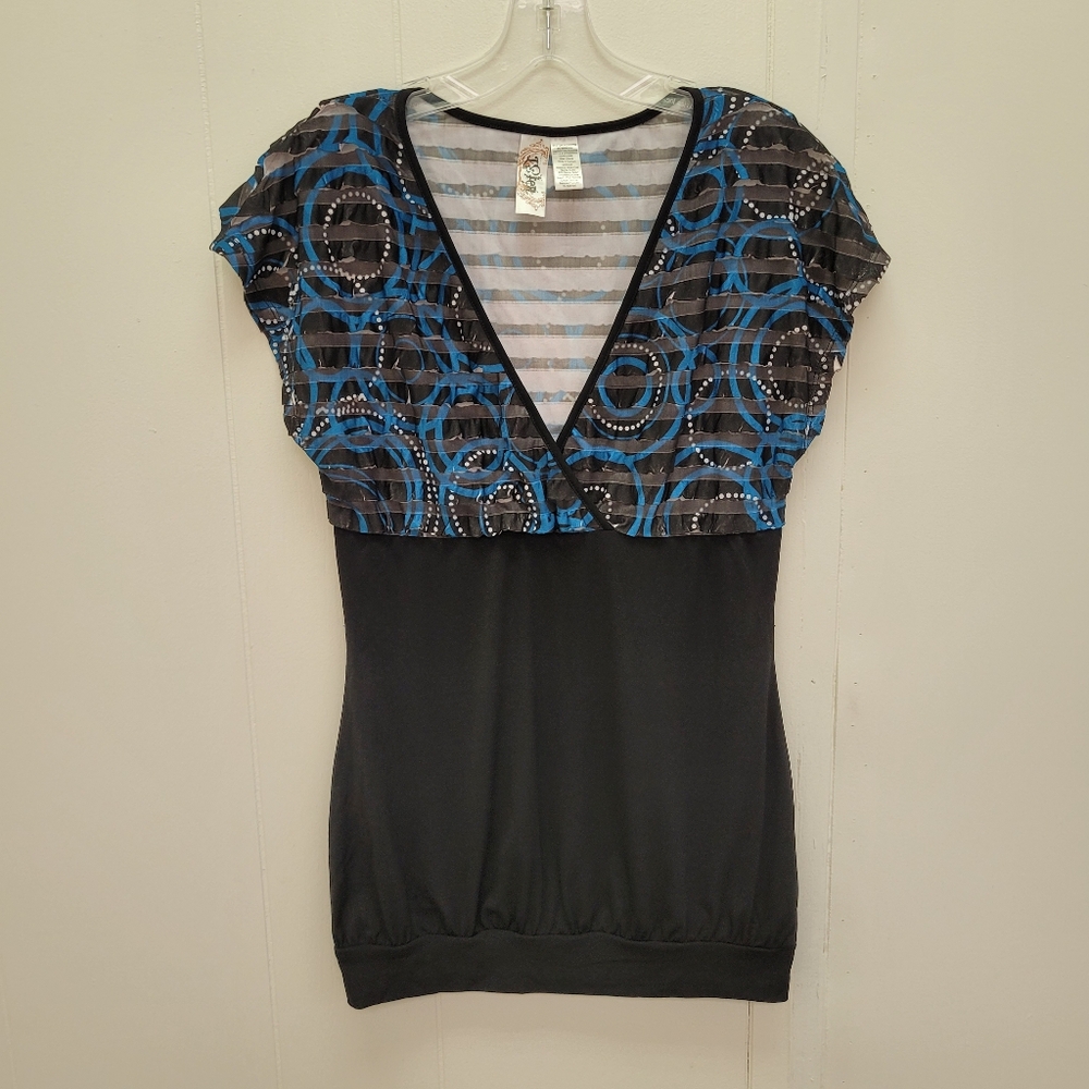 L8teR Sublimated Ruffle Tunic Top